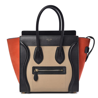 Celine Drummed Calfskin Nubuck Tri-color Micro Luggage Natural 2 of 9