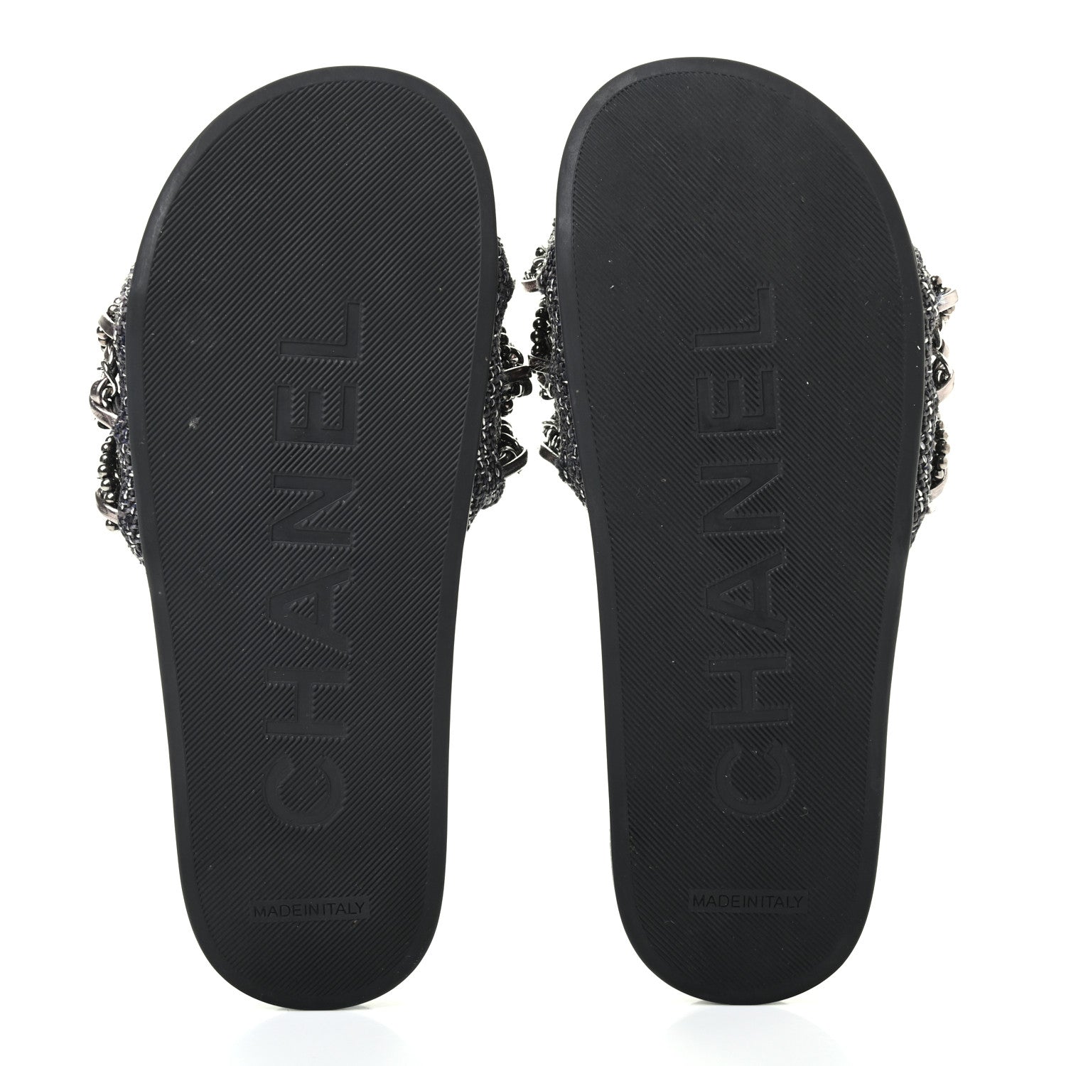 Chanel Tweed Lambskin Chain Flat Sandals 36 Silver 5 of 8