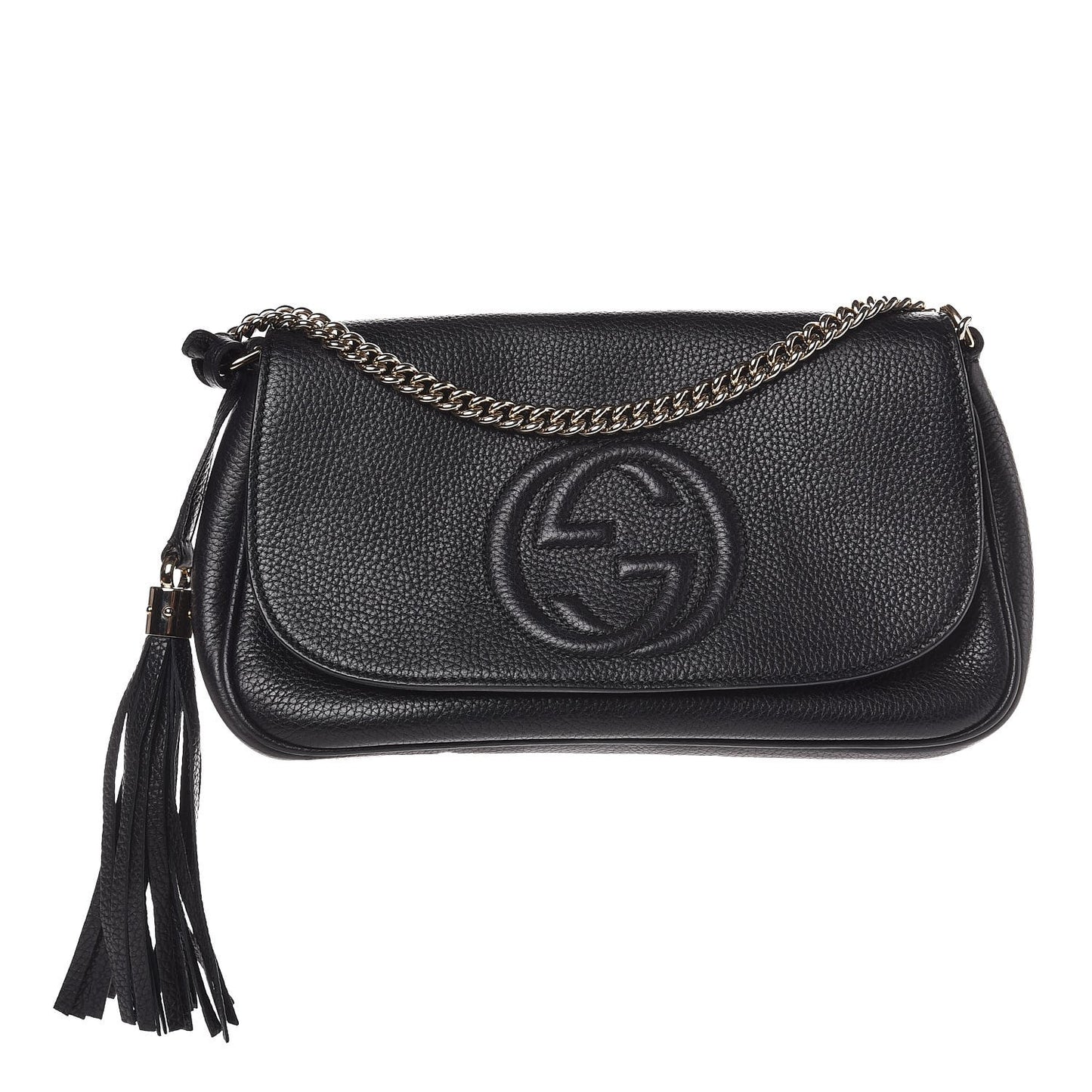 Pebbled Calfskin Medium Soho Flap Crossbody Black