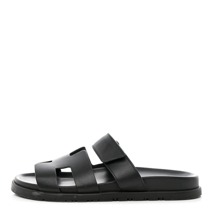 Hermes Calfskin Womens Chypre Sandals 39.5 Black 1 of 12