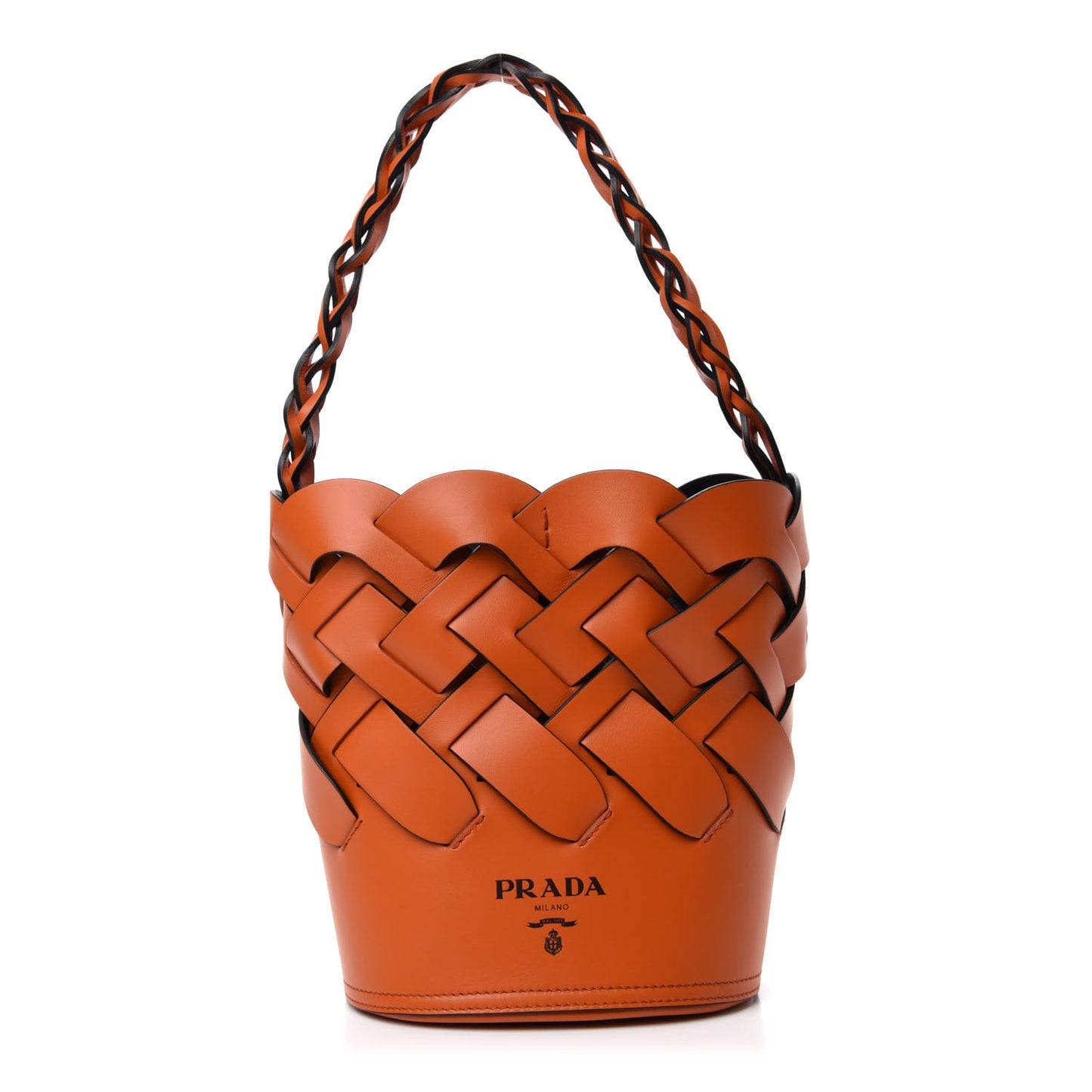 Vitello Intreccio Tress Bucket Bag Papaya Black