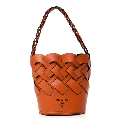 Prada Vitello Intreccio Tress Bucket Bag Papaya Black 3 of 10