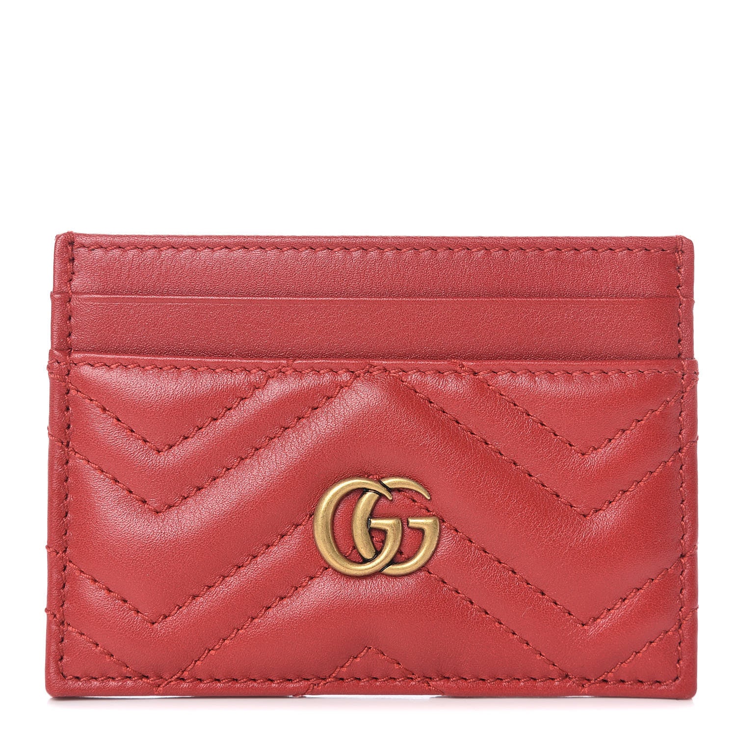 Gucci Calfskin Matelasse GG Marmont Card Holder Hibiscus Red 1 of 7