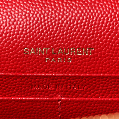 Saint Laurent Grain De Poudre Matelasse Chevron Monogram Envelope Chain Wallet New Red 6 of 8