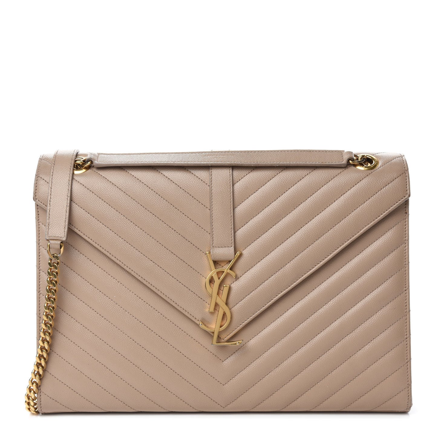 Grain De Poudre Matelasse Chevron Large Monogram Satchel Beige