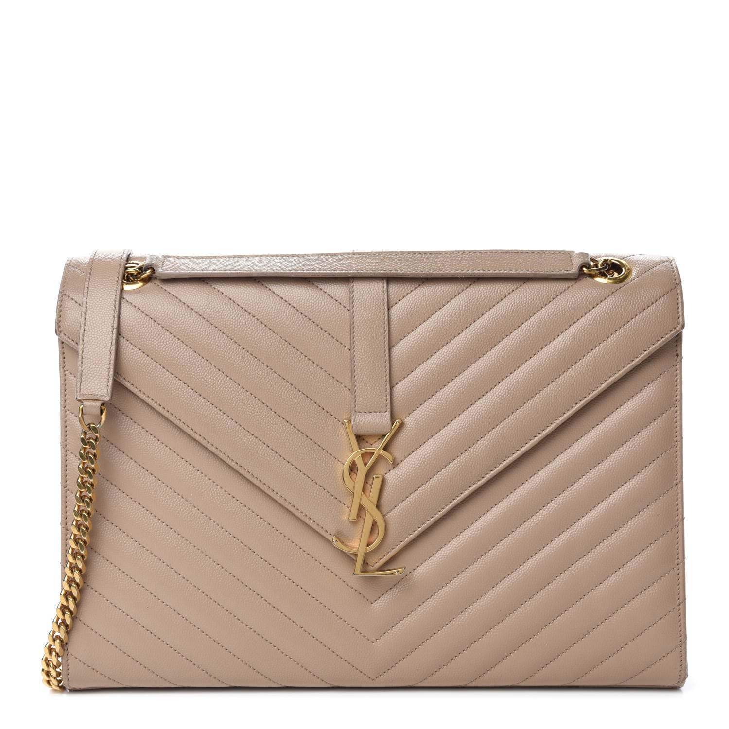 Saint Laurent Grain De Poudre Matelasse Chevron Large Monogram Satchel Beige 1 of 19