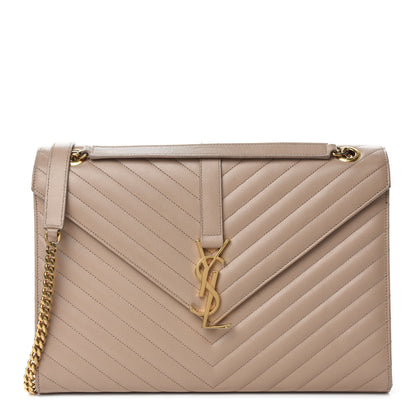 Saint Laurent Grain De Poudre Matelasse Chevron Large Monogram Satchel Beige 1 of 19