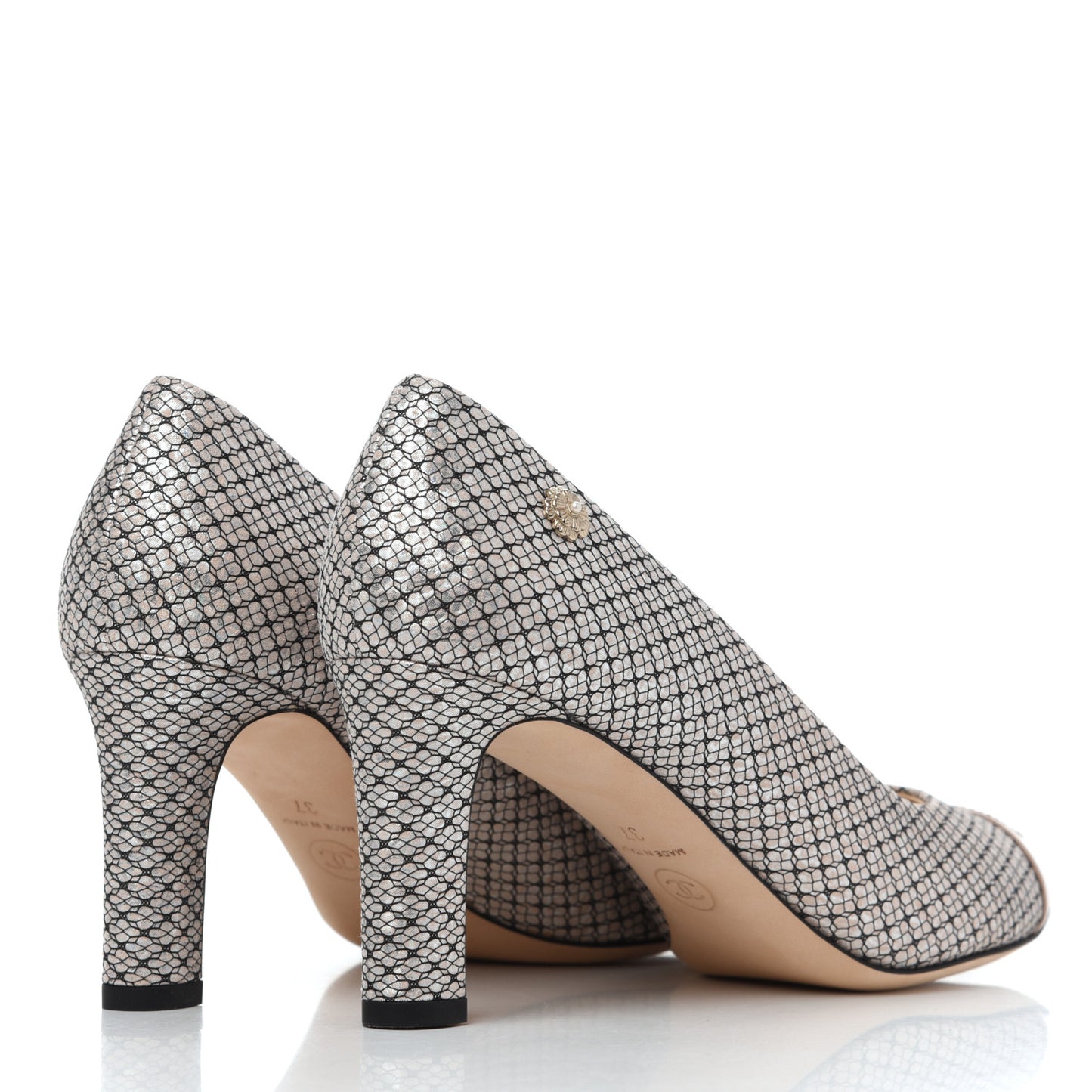 Lame Lace Cap Toe Pumps 37 Beige