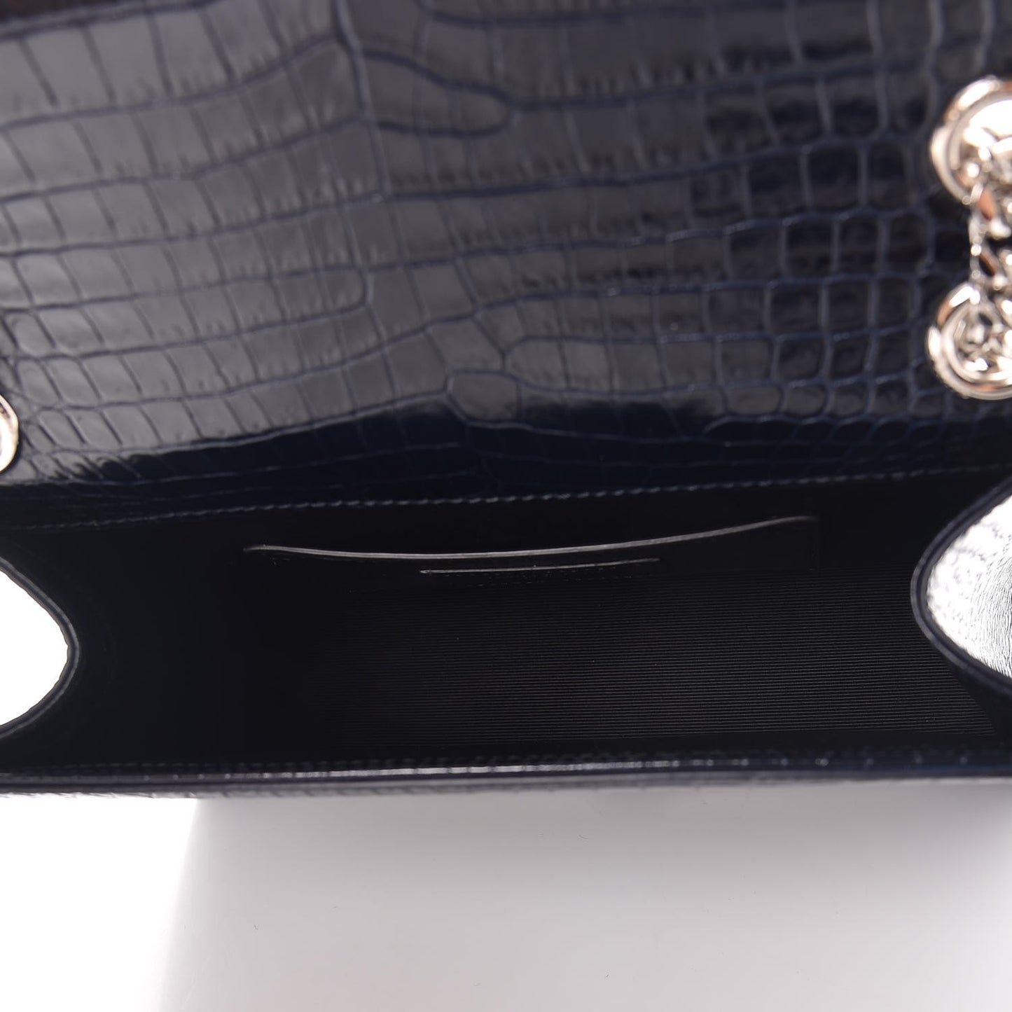 Calfskin Crocodile Embossed Medium Monogram Envelope Chain Shoulder Bag Navy