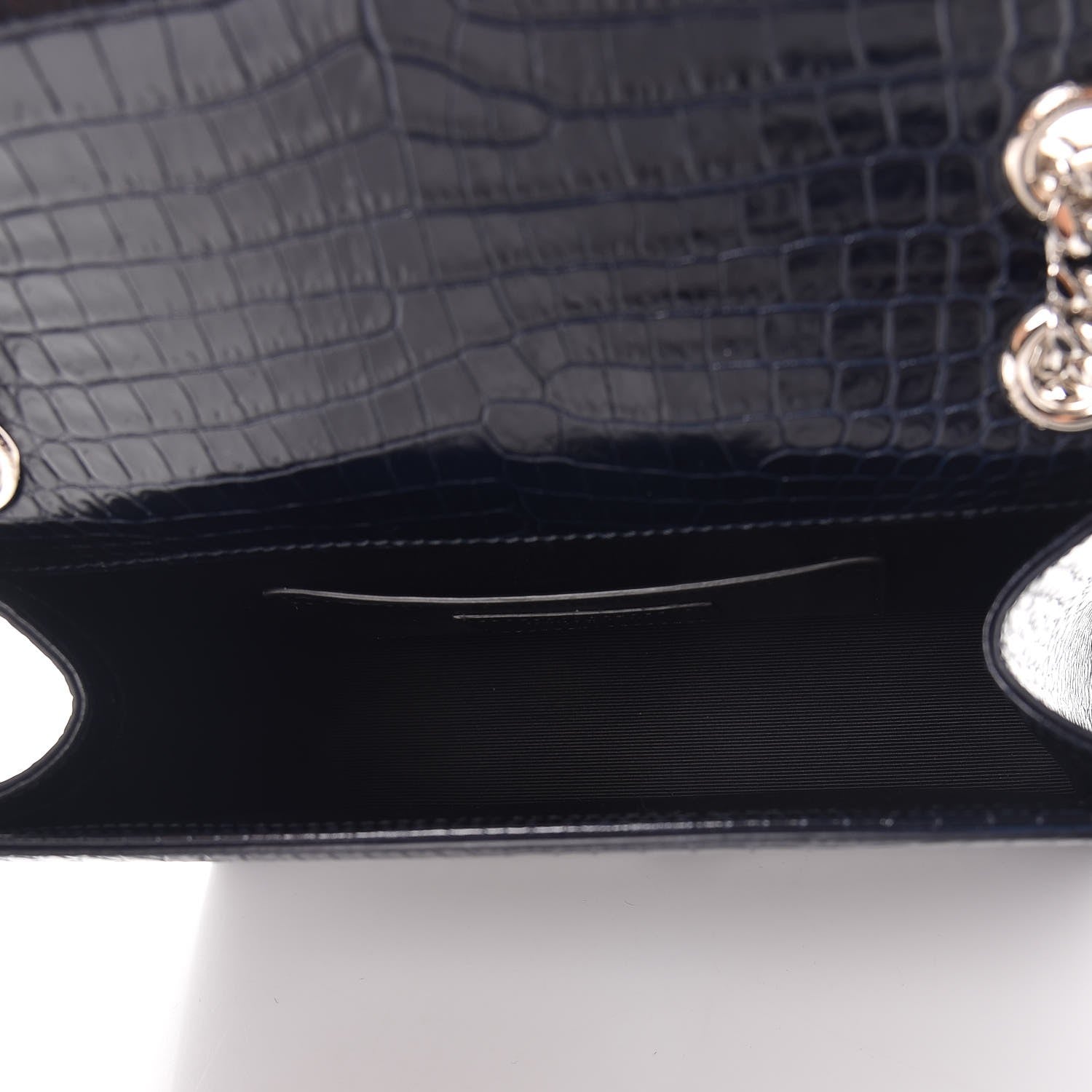 Saint Laurent Calfskin Crocodile Embossed Medium Monogram Envelope Chain Shoulder Bag Navy 5 of 6