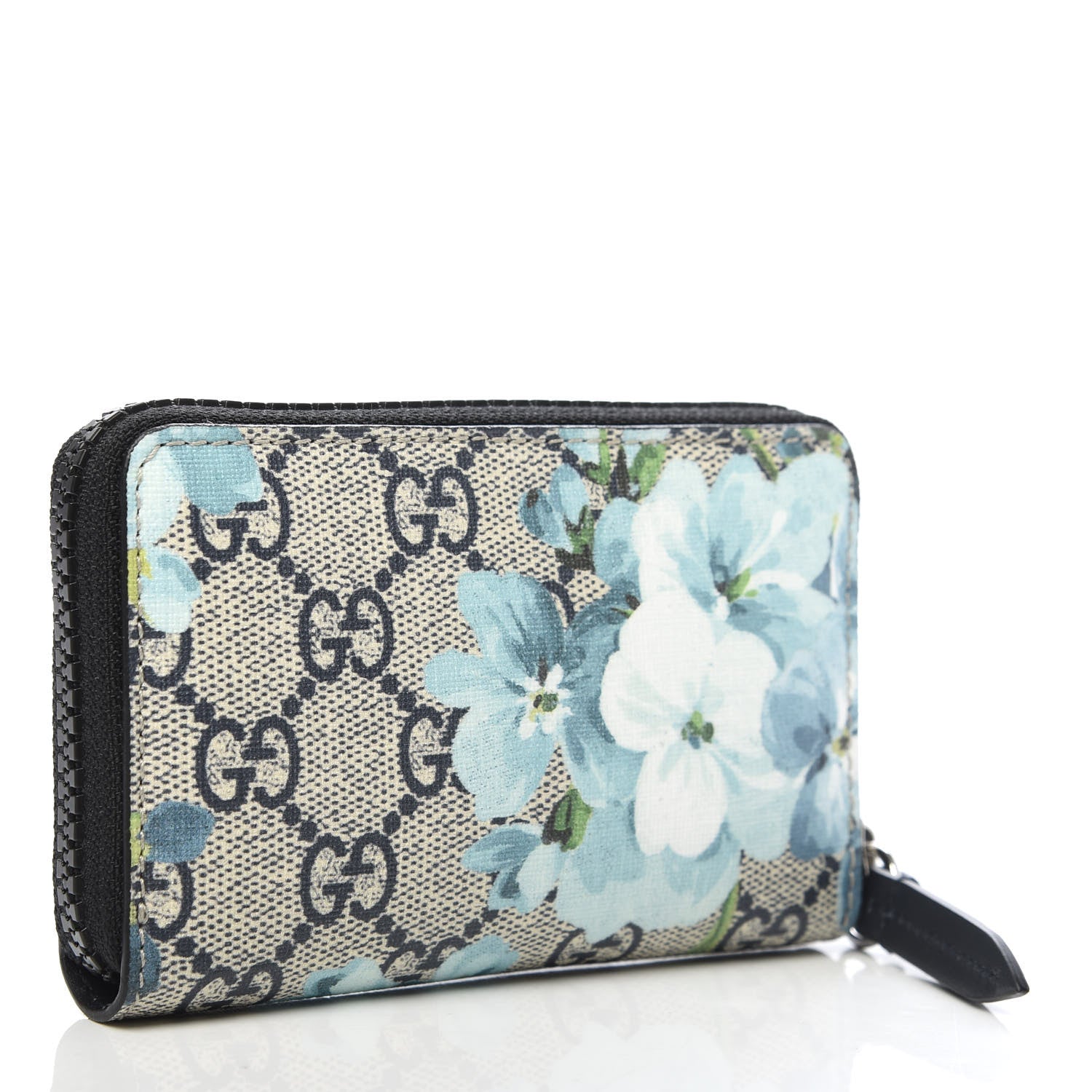 Gucci GG Supreme Monogram Blooms Zip Around Card Case Wallet Beige Blue Navy 3 of 7