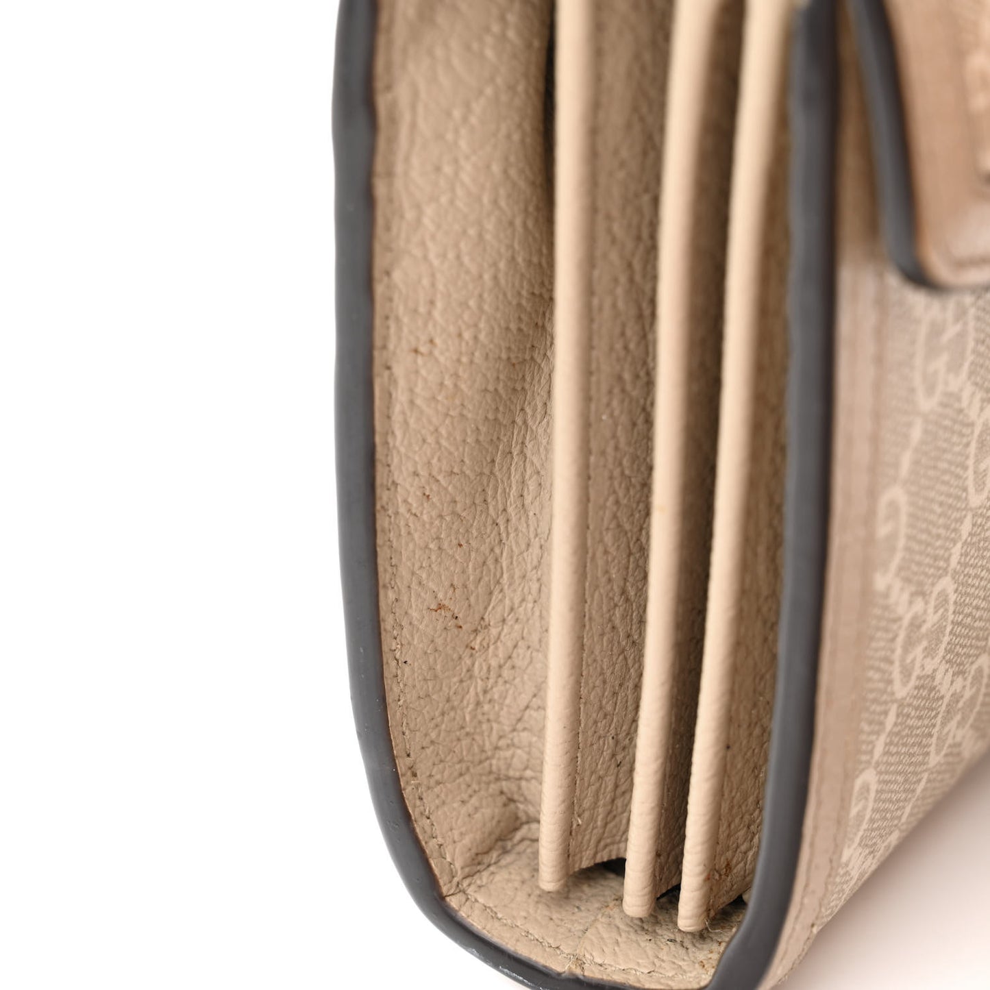 GG Supreme Monogram Textured Dollar Calfskin Mini Dionysus Chain Wallet Beige Mystic White Oatmeal