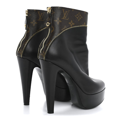 Louis Vuitton Calfskin Monogram Afterglow Platform Ankle Boots 38.5 Black 5 of 14