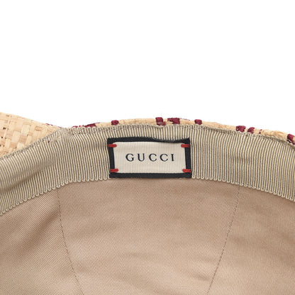 Gucci Raffia GG Monogram Elaphe Embroidered Aisha Baseball Hat S Ivory Bordeaux 5 of 8