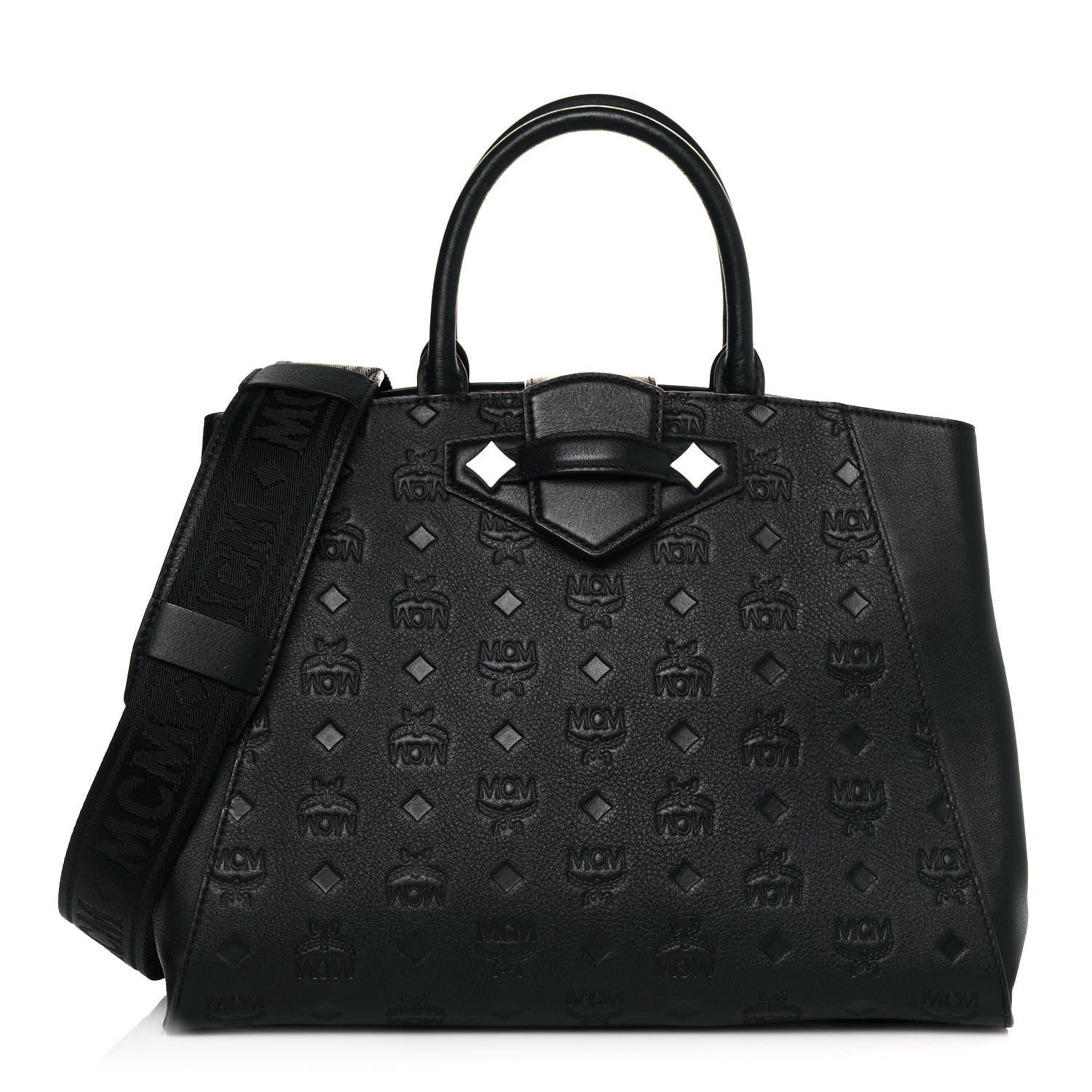 MCM Calfskin Ottomar Monogram Medium Essential Tote Black 1 of 9