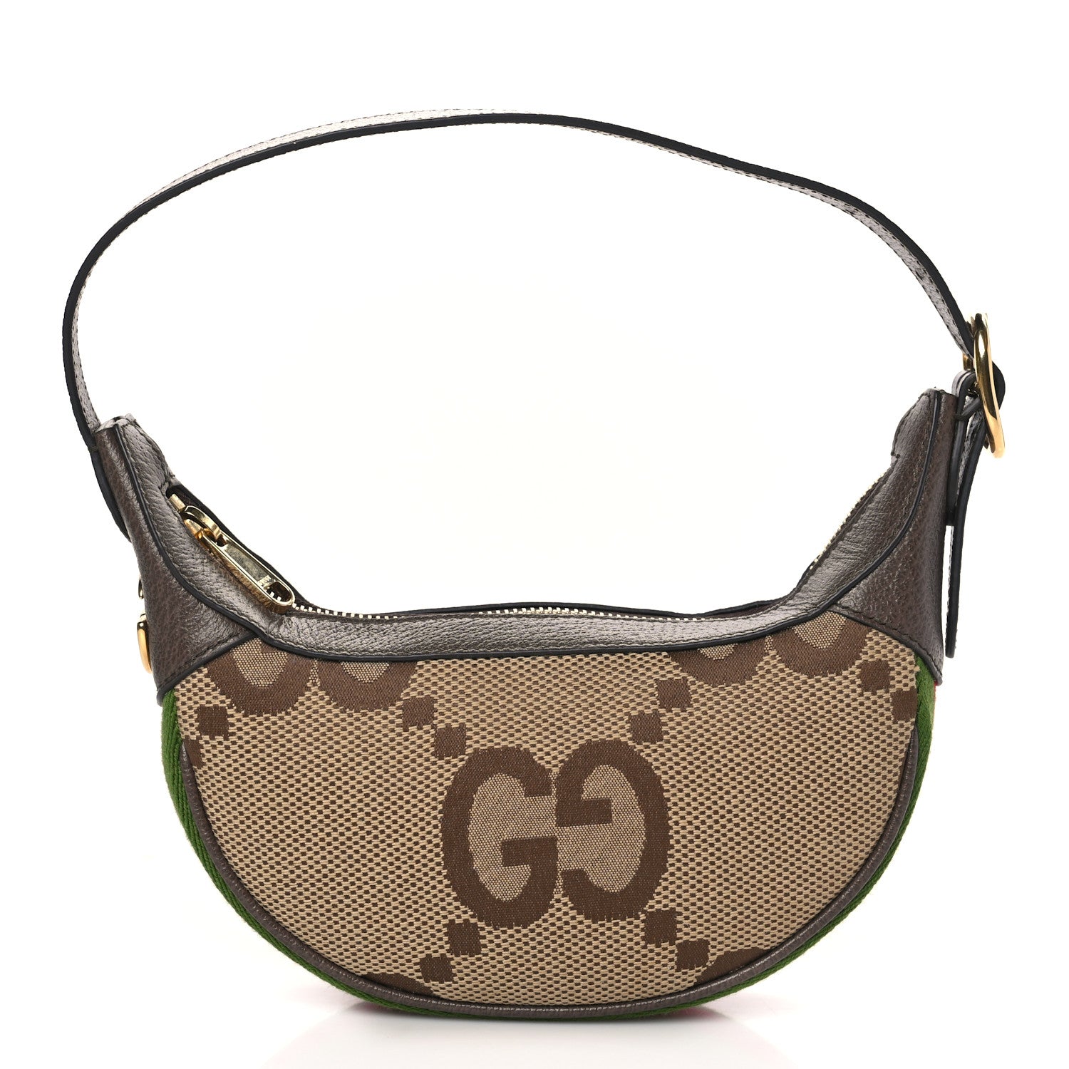Gucci Monogram Jumbo GG Textured Dollar Calfskin Web Mini Ophidia Half Moon Hobo Camel Ebony New Acero 1 of 9