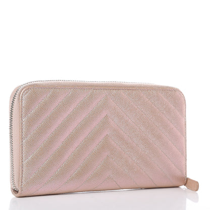 Chanel Metallic Caviar Chevron Quilted Zip Around Wallet Light Gold 3 of 12