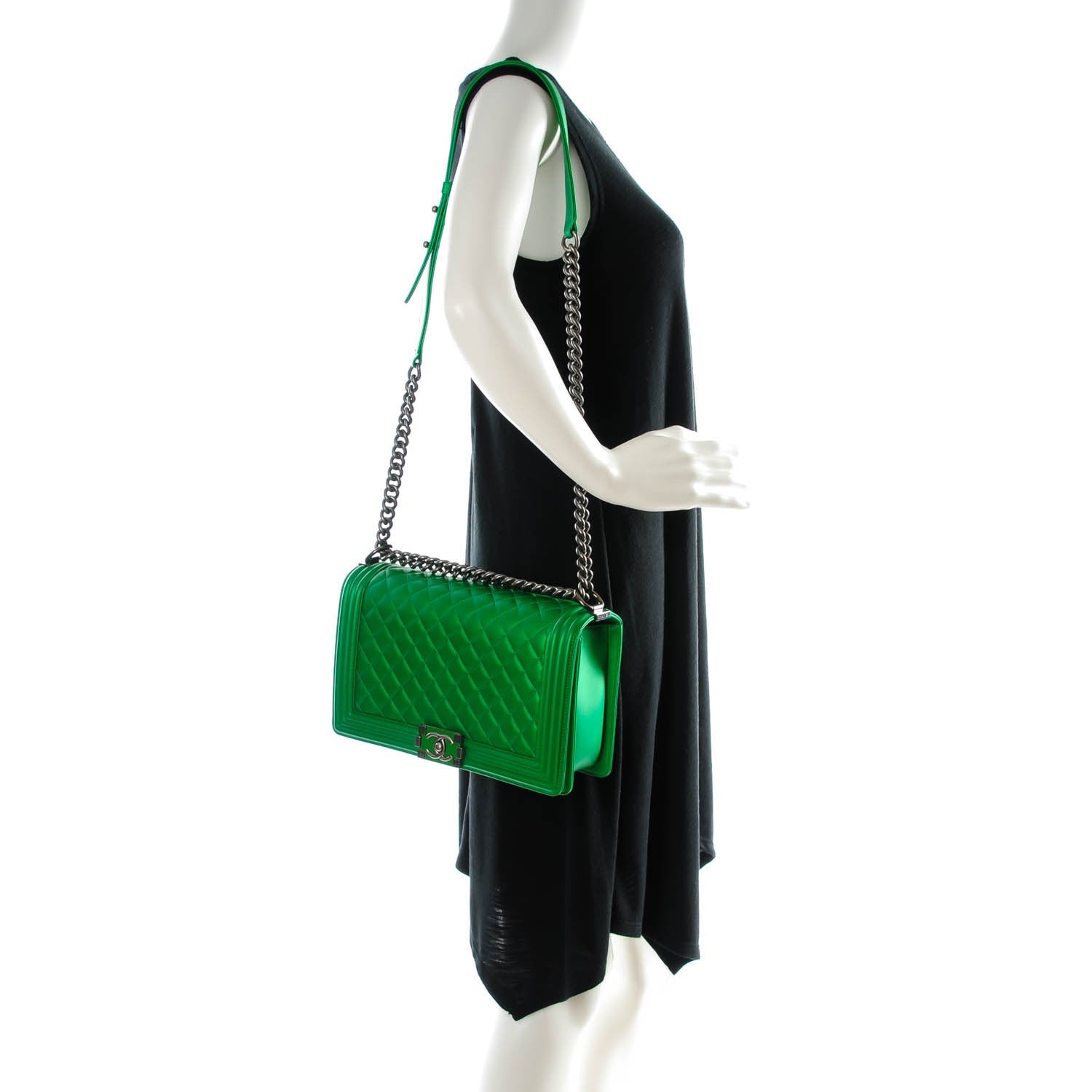 Chanel Metallic Calfskin Quilted Medium Boy Flap Green 2 of 7