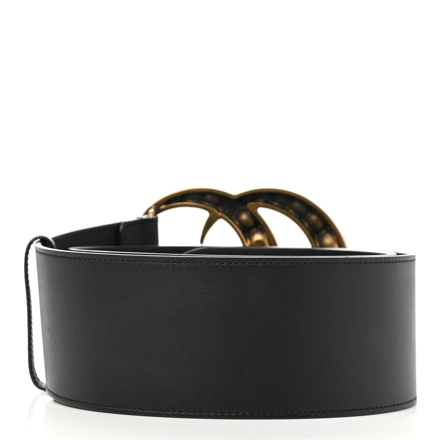 Moon Calfskin Pearl Double G 70mm Belt 90 36 Black Cream
