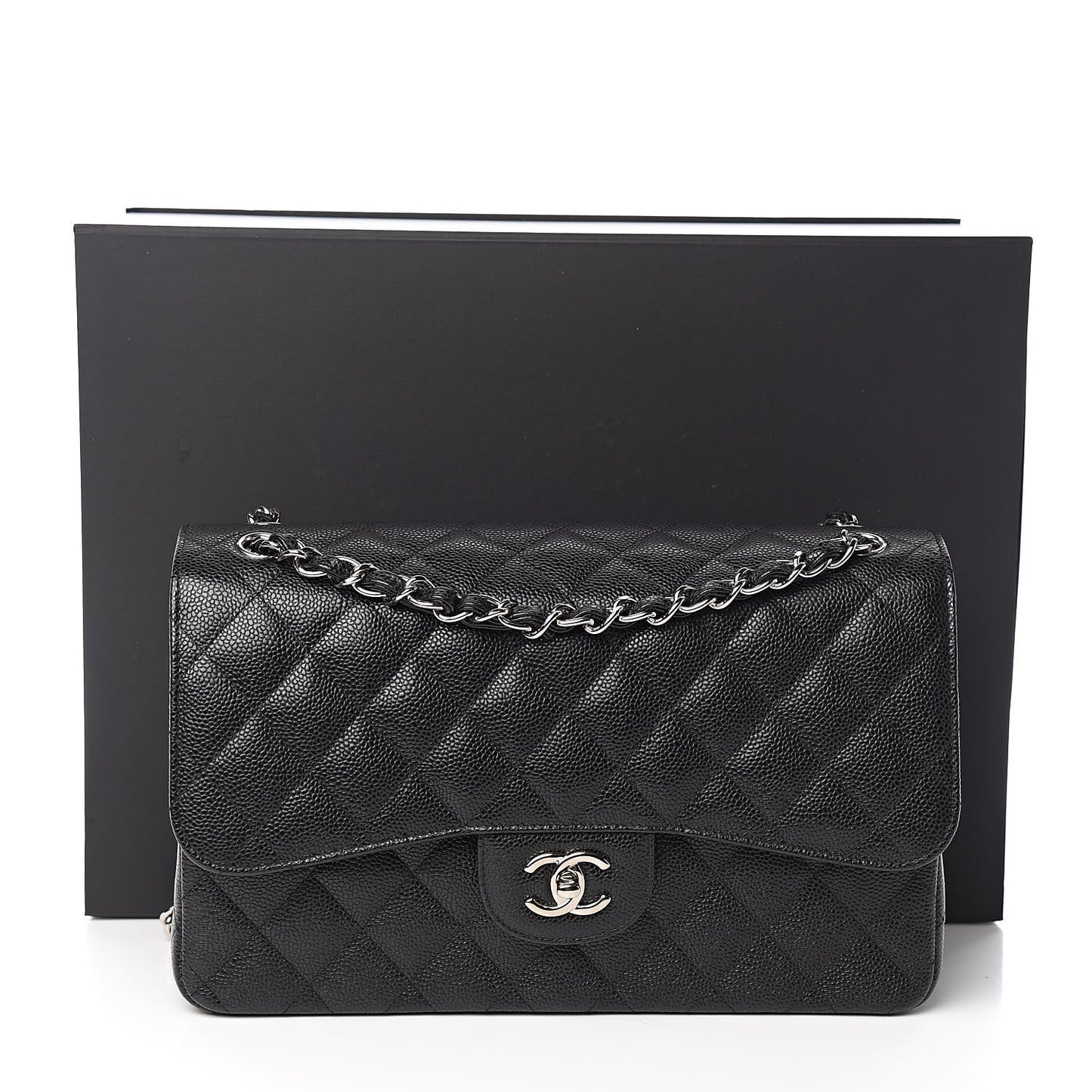 Caviar Quilted Jumbo Double Flap Black