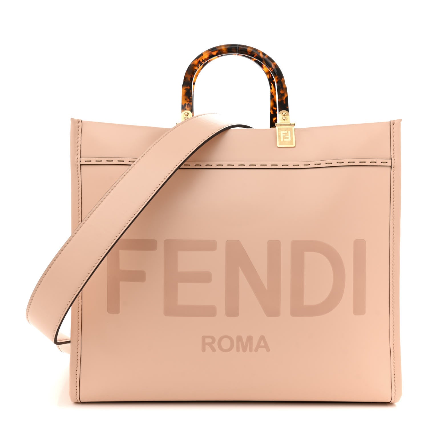 Fendi Vitello King Plexiglass Logo Embossed Medium Fendi Sunshine Shopper Tote Light Rose 1 of 13