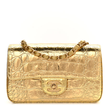 Chanel Metallic Calfskin Crocodile Embossed Cocodile Rectangular Mini Flap Gold 1 of 10