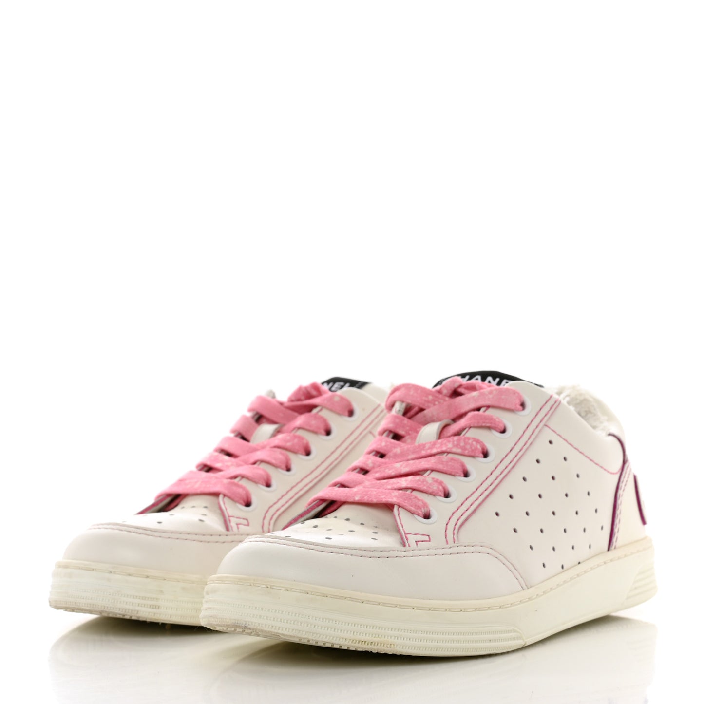 Calfskin Womens Logo Sneakers 36.5 Pink White