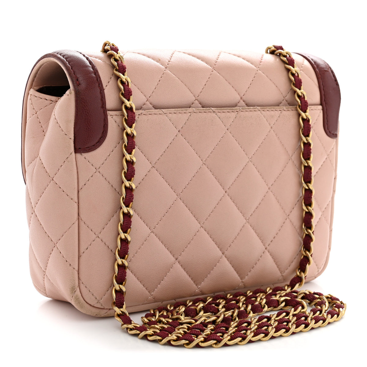 Chanel Lambskin Quilted Mini Two Tone Day Flap Pink Burgundy 3 of 15