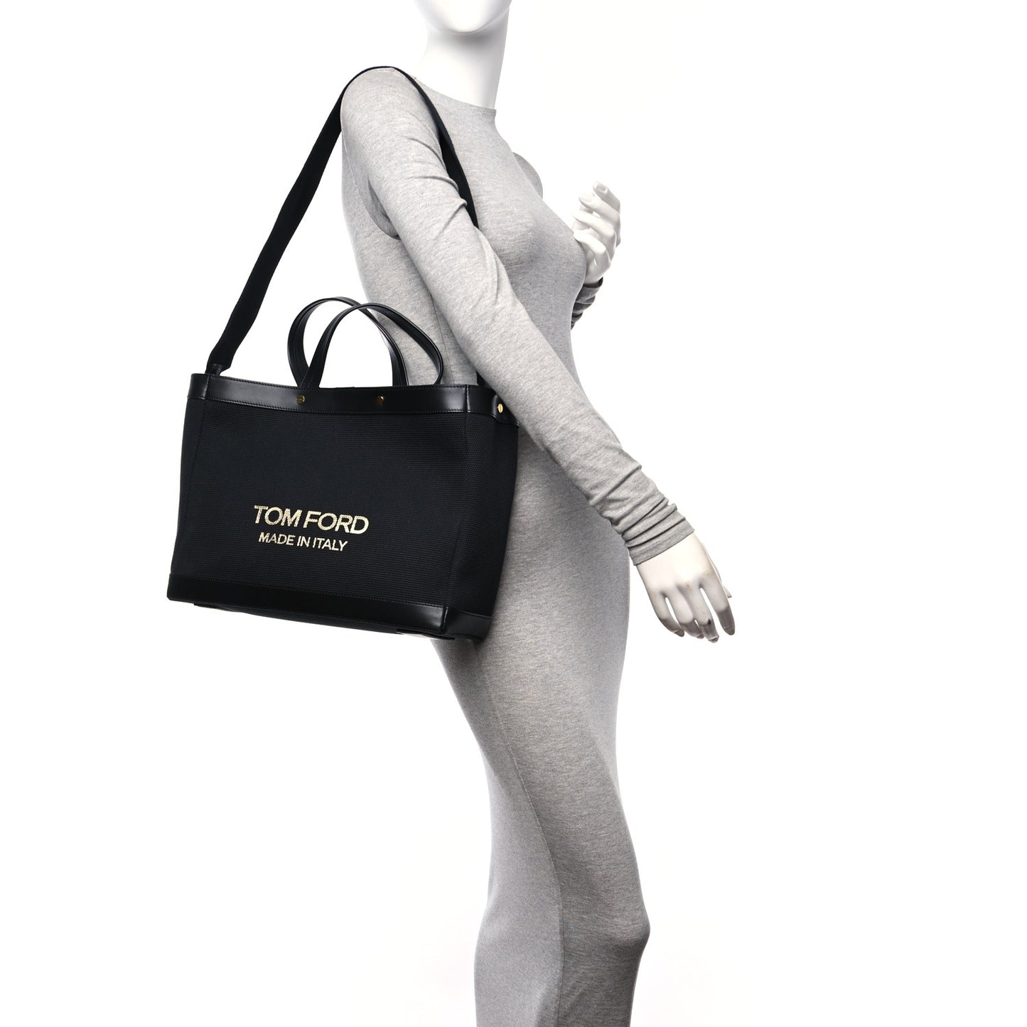 Canvas Calfskin Logo Tote Black