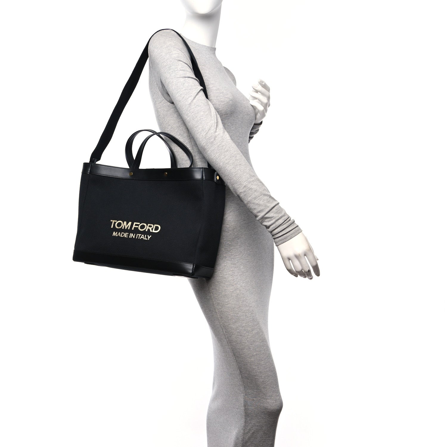 Tom Ford Canvas Calfskin Logo Tote Black 2 of 9