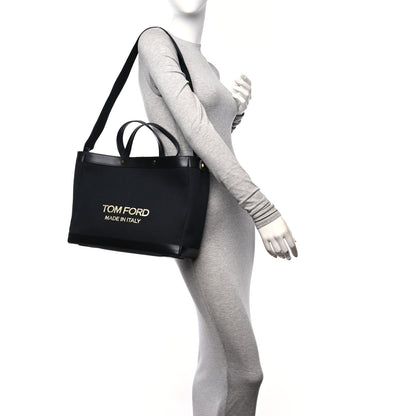 Tom Ford Canvas Calfskin Logo Tote Black 2 of 9