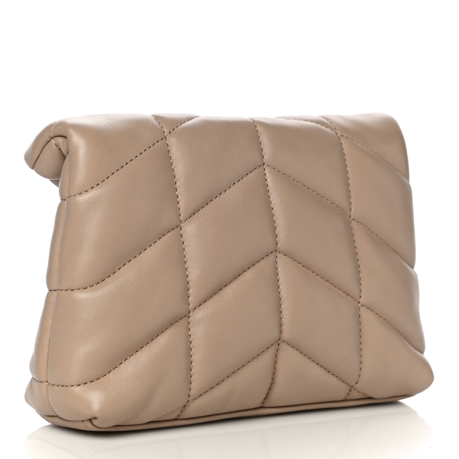 Saint Laurent Lambskin Monogram Loulou Puffer Pouch Clutch Dark Beige 4 of 15