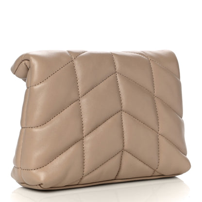 Saint Laurent Lambskin Monogram Loulou Puffer Pouch Clutch Dark Beige 4 of 15