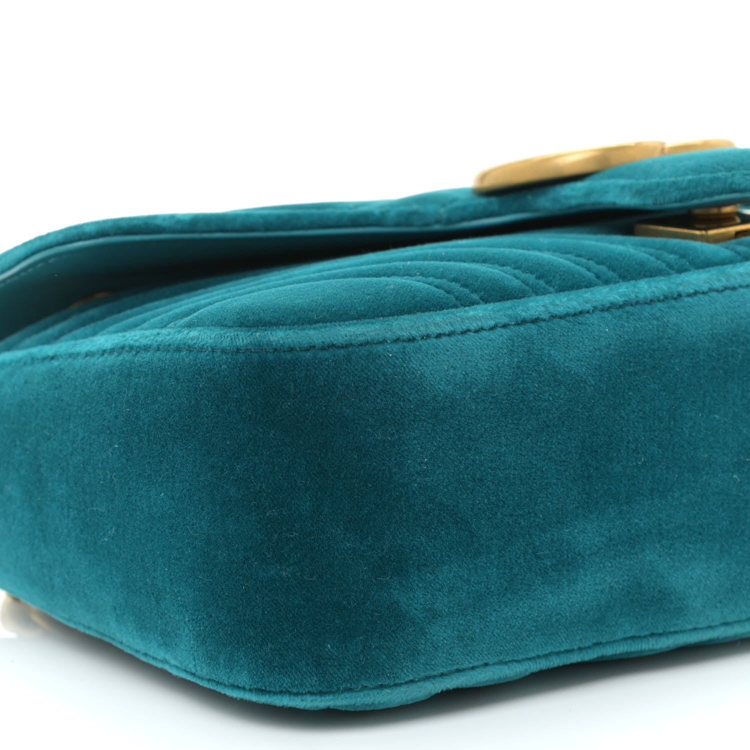 Gucci Velvet Matelasse Small GG Marmont Shoulder Bag Pavone Cyan 8 of 11