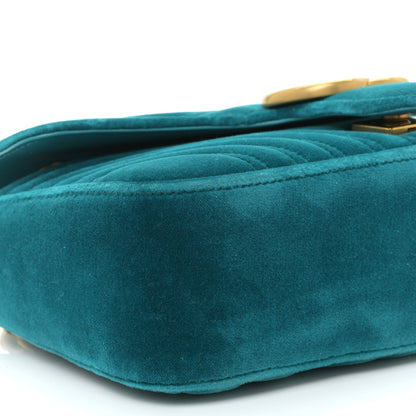 Gucci Velvet Matelasse Small GG Marmont Shoulder Bag Pavone Cyan 8 of 11