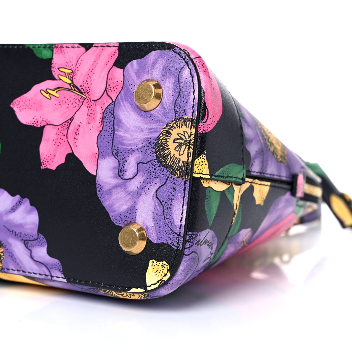 Smooth Calfskin Lush Floral Print S Ville Top Handle Bag Black Multicolor