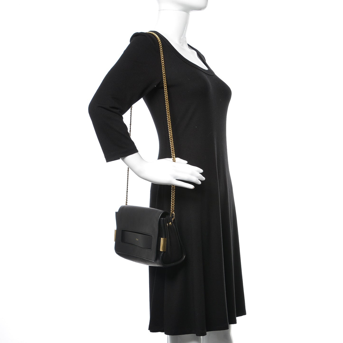 Lambskin Medium Elle Chain Clutch Black