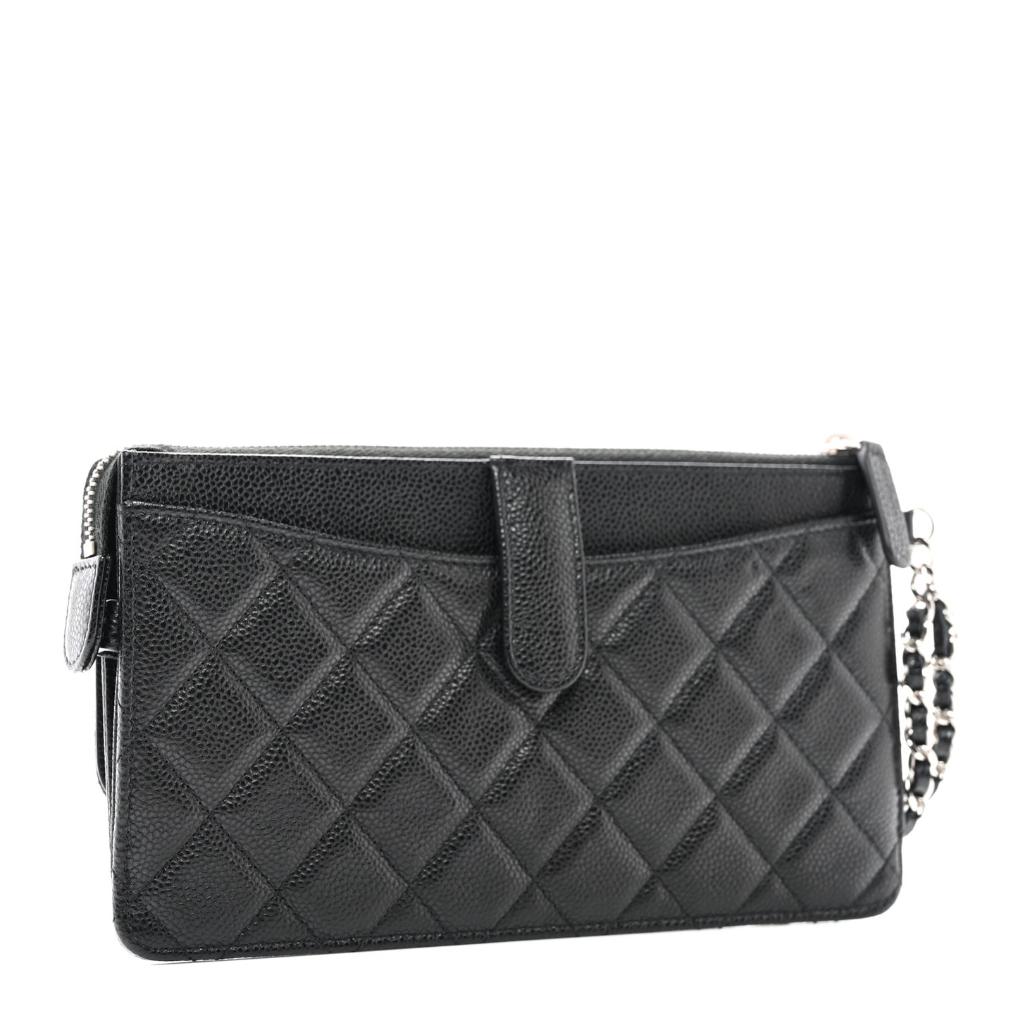 Caviar Quilted Classic Pouch With Handle Black