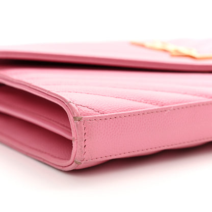 Saint Laurent Grain De Poudre Matelasse Chevron Monogram Chain Wallet Indian Pink 9 of 16