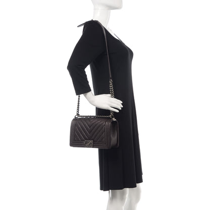 Chanel Caviar Chevron Quilted Medium Boy Flap Dark Brown 2 of 9