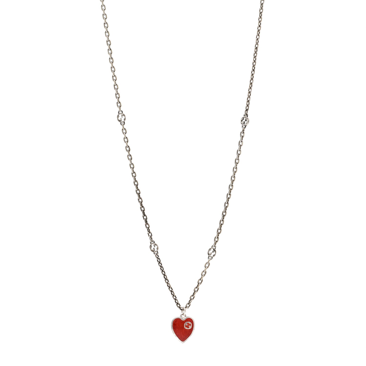 Gucci Sterling Silver Enamel Interlocking G Heart Necklace Red 1 of 4