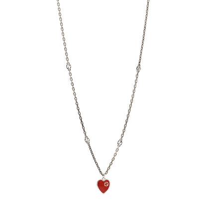 Gucci Sterling Silver Enamel Interlocking G Heart Necklace Red 1 of 4