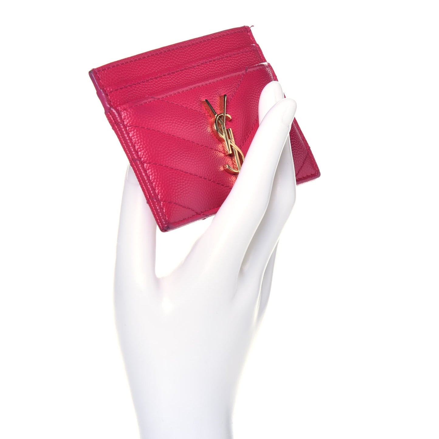 Grain De Poudre Matelasse Chevron Monogram Credit Card Case Fresh Fuxia