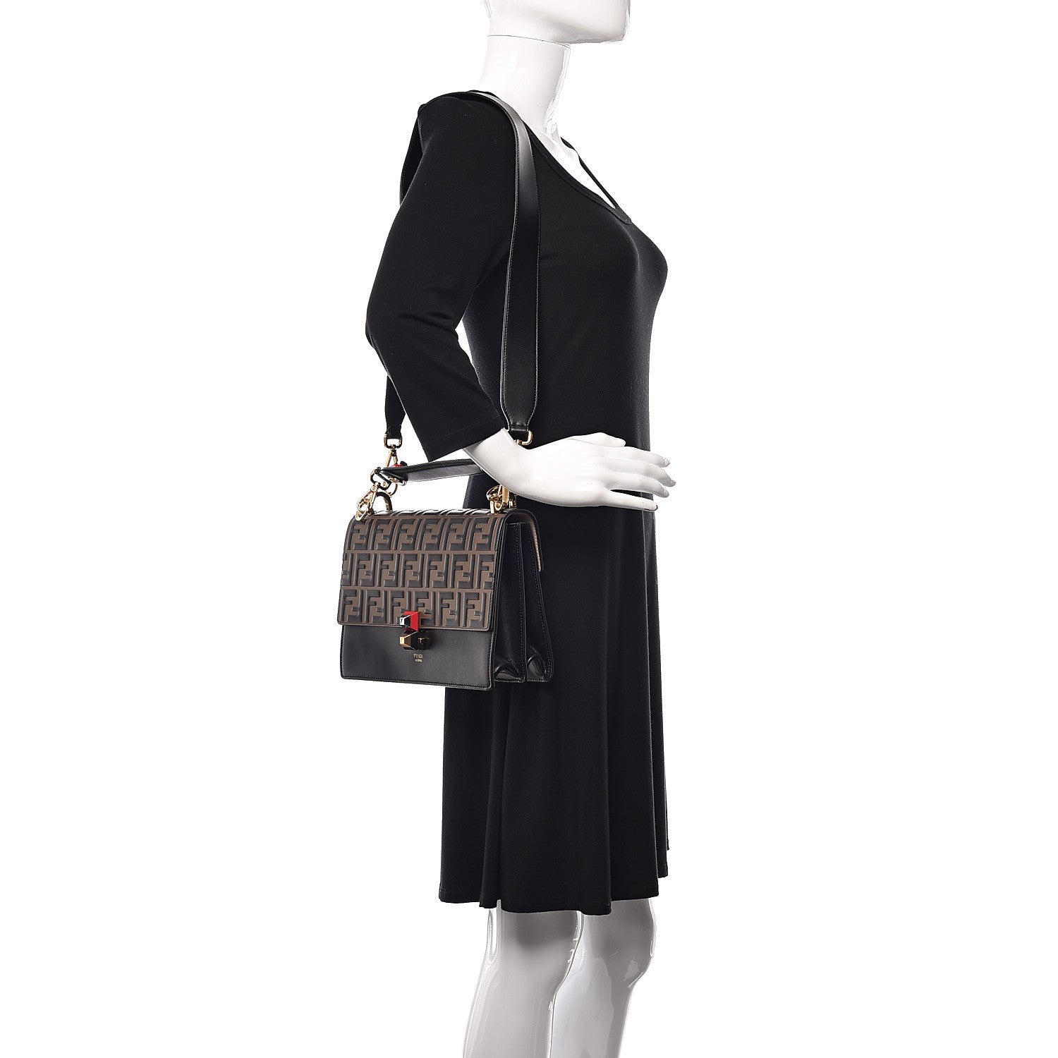 Fendi Vitello Liberty Bi-Color FF 1974 Embossed Kan I Shoulder Bag Black Maya 2 of 10