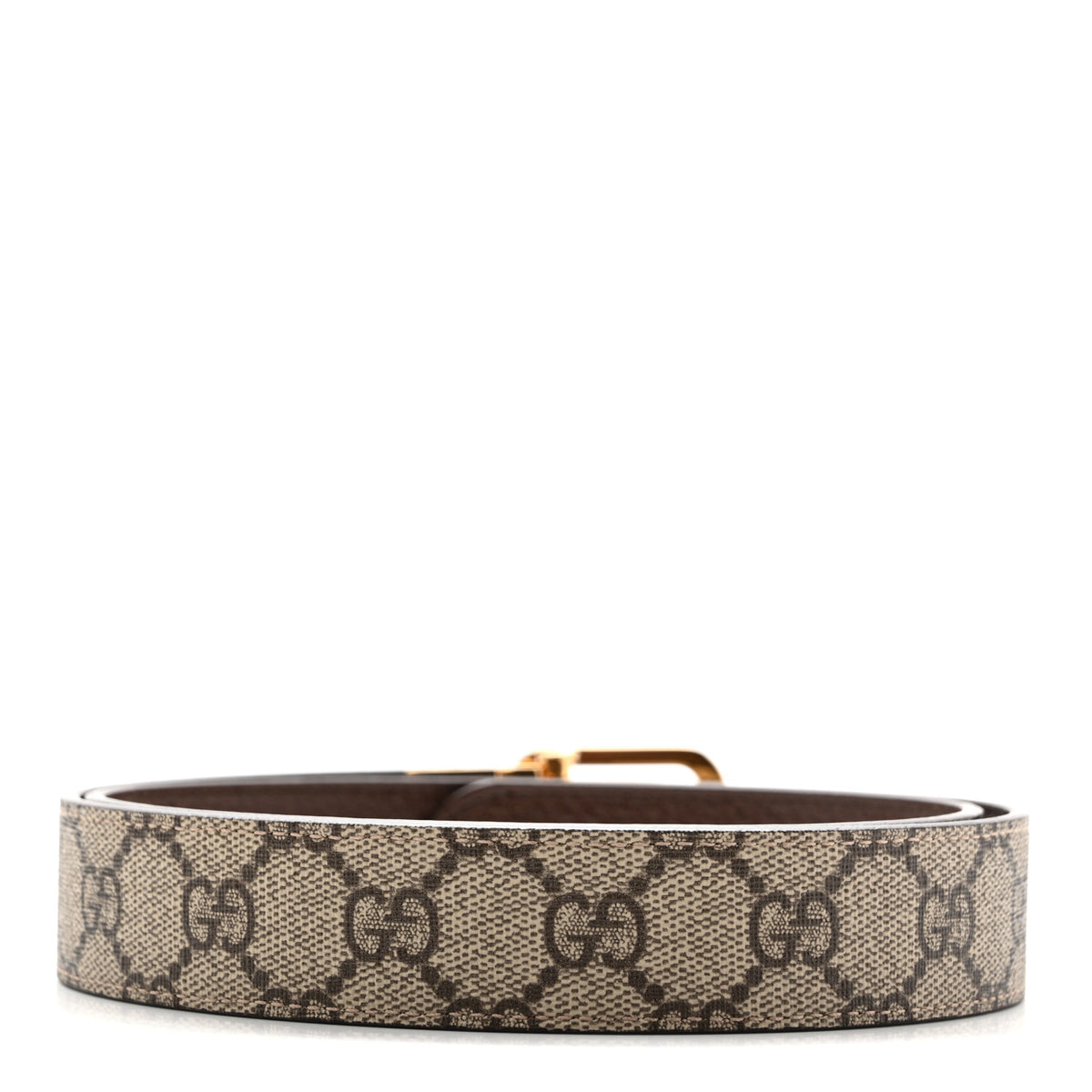 Gucci GG Supreme Monogram Textured Dollar Calfskin Squared Interlocking G 30mm Reversible Belt 85 34 Beige Ebony New Acero 3 of 9