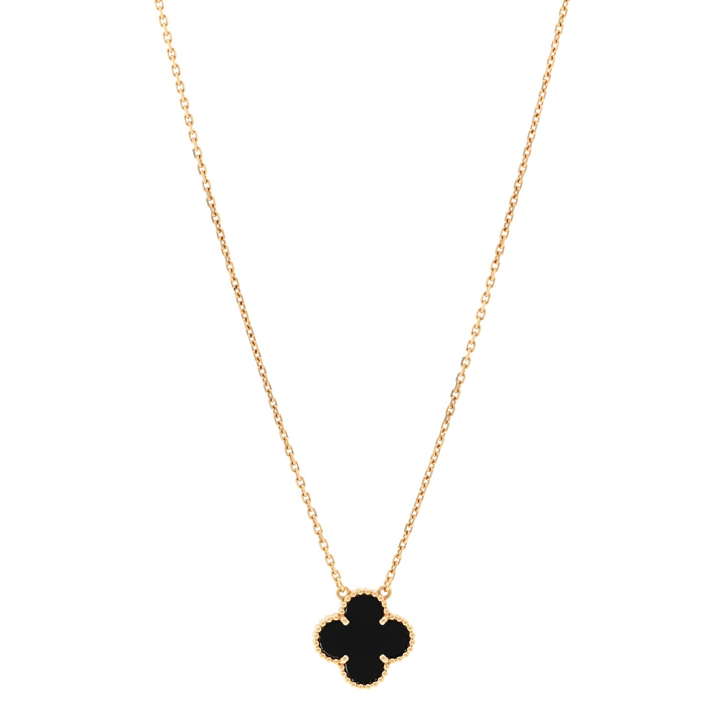 18K Yellow Gold Black Onyx Vintage Alhambra Pendant Necklace
