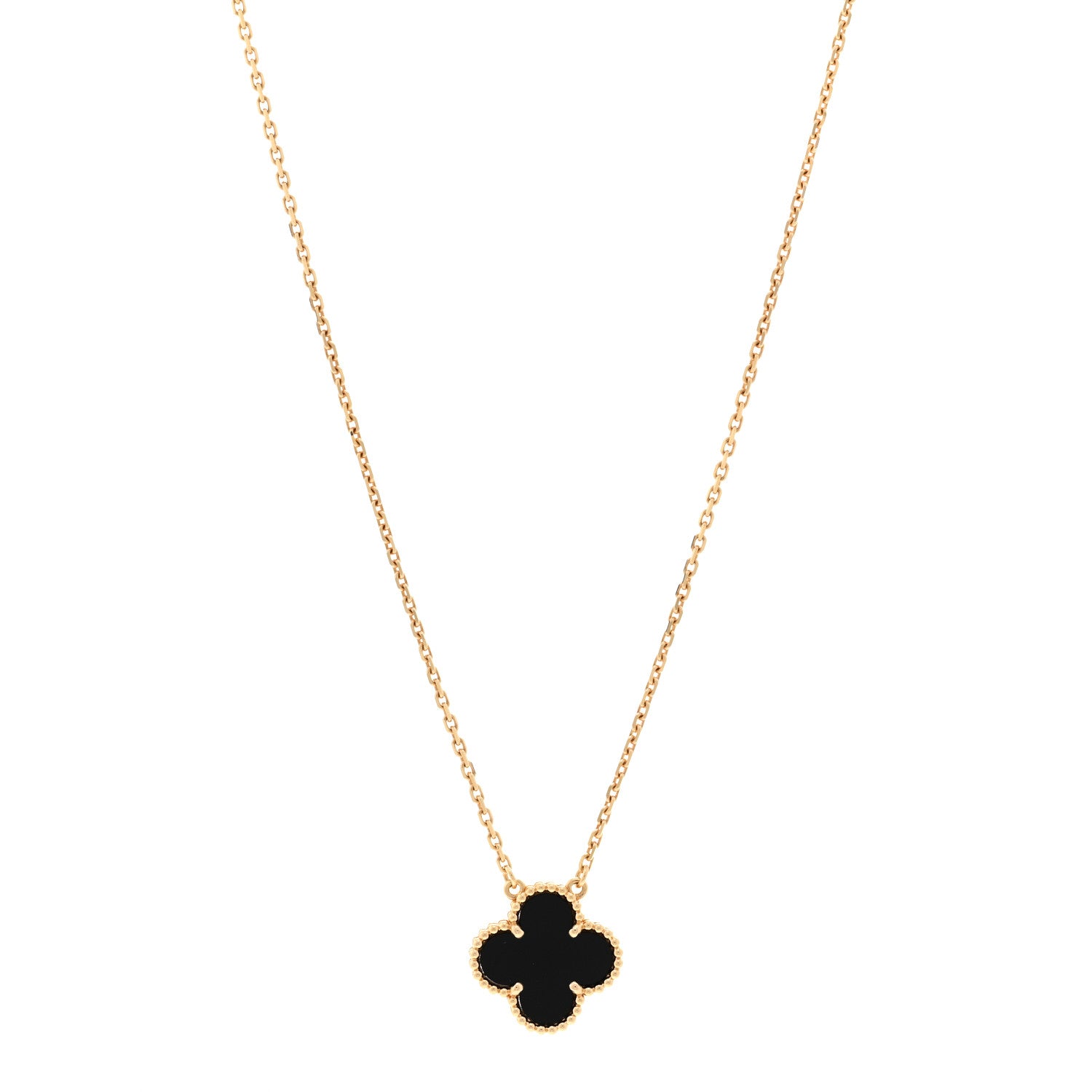 Van Cleef & Arpels 18K Yellow Gold Black Onyx Vintage Alhambra Pendant Necklace 1 of 6