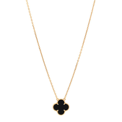 Van Cleef & Arpels 18K Yellow Gold Black Onyx Vintage Alhambra Pendant Necklace 1 of 6