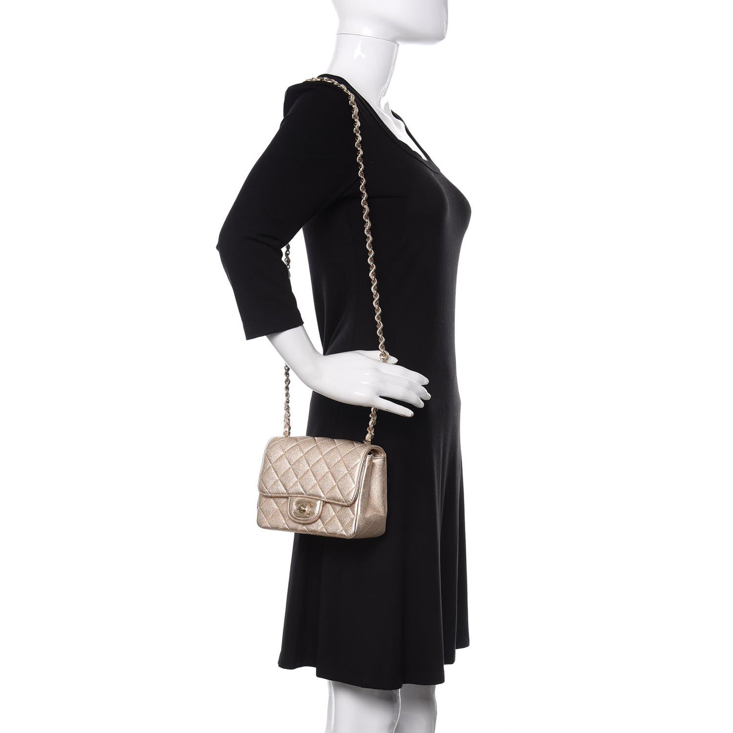 Metallic Lambskin Quilted Mini Square Flap Gold