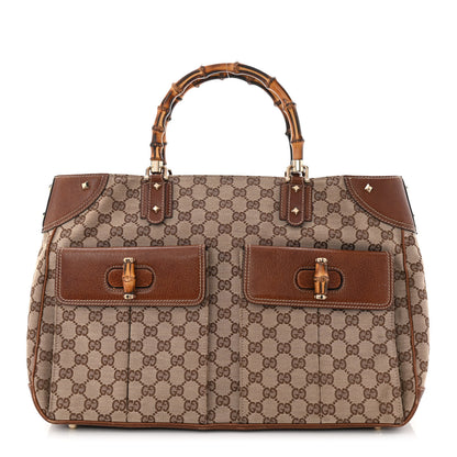 Gucci Monogram Canvas Bamboo Top Handle Bag Brown 1 of 11